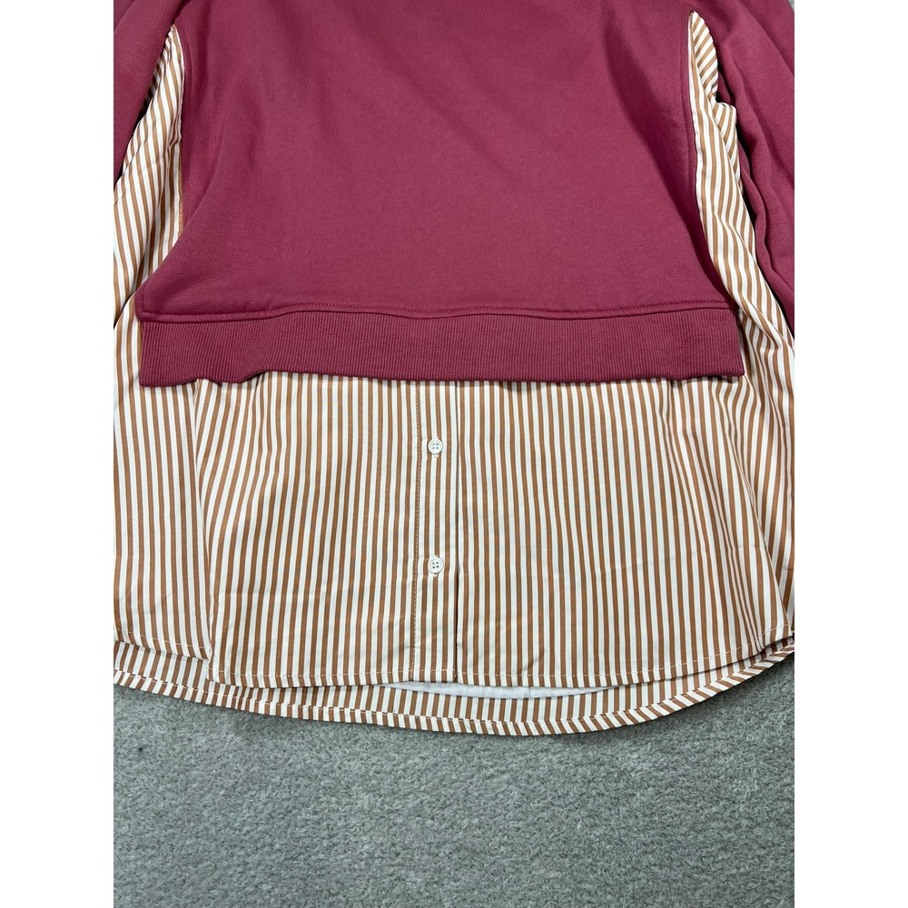 Maeve Anthropologie Mixed Media Puff Sleeve Striped Layered Sweatshirt XL Mauve - Picture 3 of 10